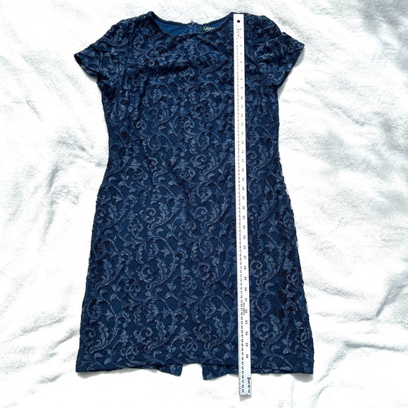 Lauren Ralph Lauren Women’s Christiana Dress 16 Navy Blue Floral Sheath Cocktail - Picture 13 of 16